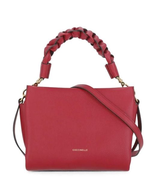Coccinelle Red Braided-Handle Pebbled Shoulder Bag