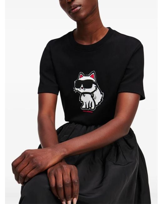 Karl Lagerfeld Black Ikon Choupette Sketched T-Shirt