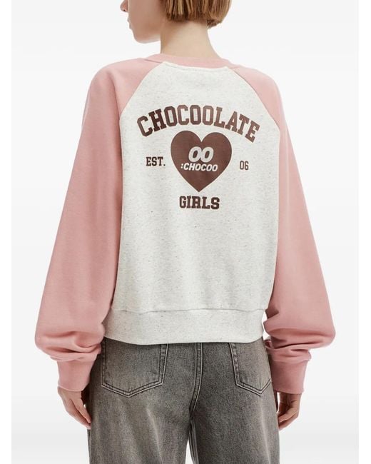 Chocoolate White Logo-Print Raglan-Sleeve Sweater