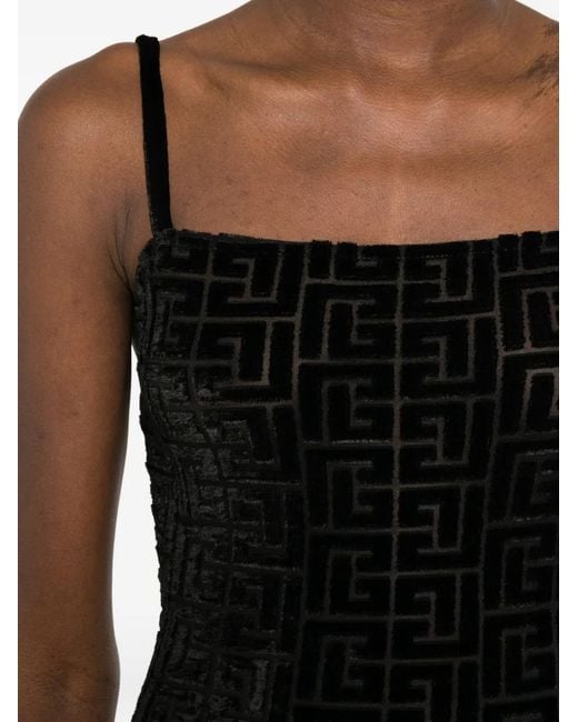 Abito Lungo Con Monogramma di Balmain in Black