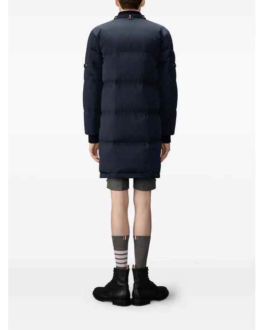 Thom Browne Blue Hooded Stud Button-Fastening Coat for men
