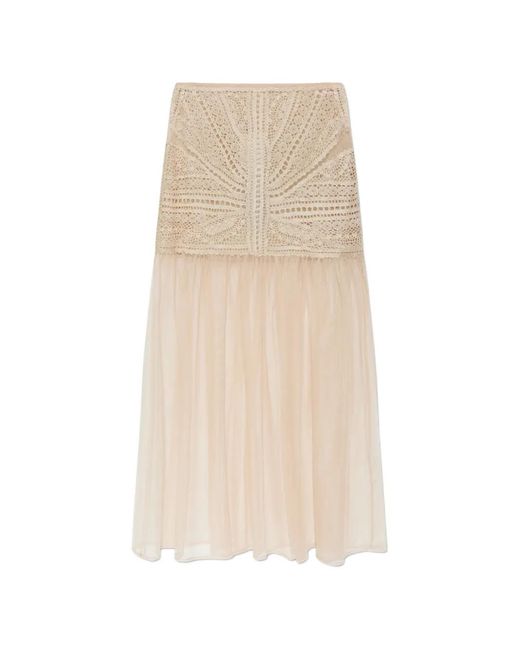 Ulla Johnson Natural Crochet-Knit Tulle Maxi Skirt
