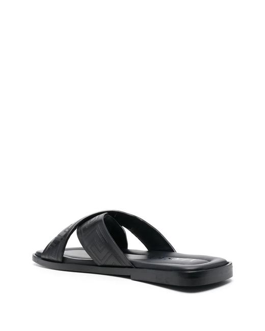 Versace Black Greca Leather Slides for men