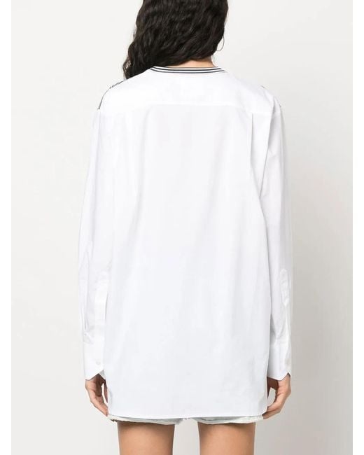 Plan C Blue Stripe-Pattern Crew-Neck Sweatshirt