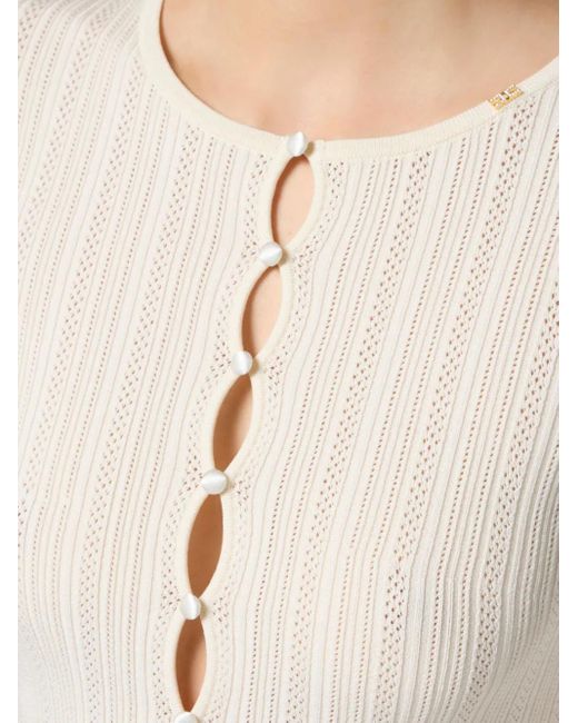 Elisabetta Franchi White Geripptes Oberteil mit Knöpfen