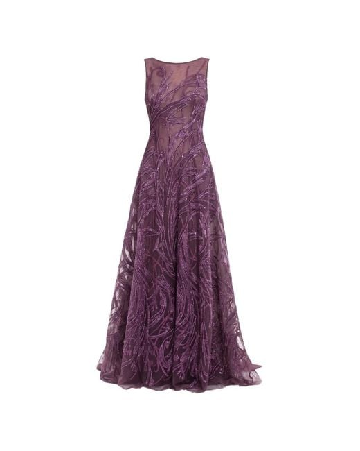 Saiid Kobeisy Purple Embroidered Bow-Detail Maxi Dress
