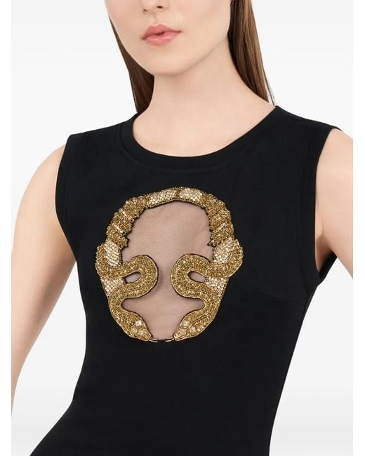 Roberto Cavalli Black Embroidered Cut-Out Midi Dress