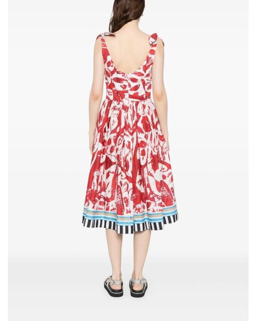 Stella Jean Red Printed Midi Dress
