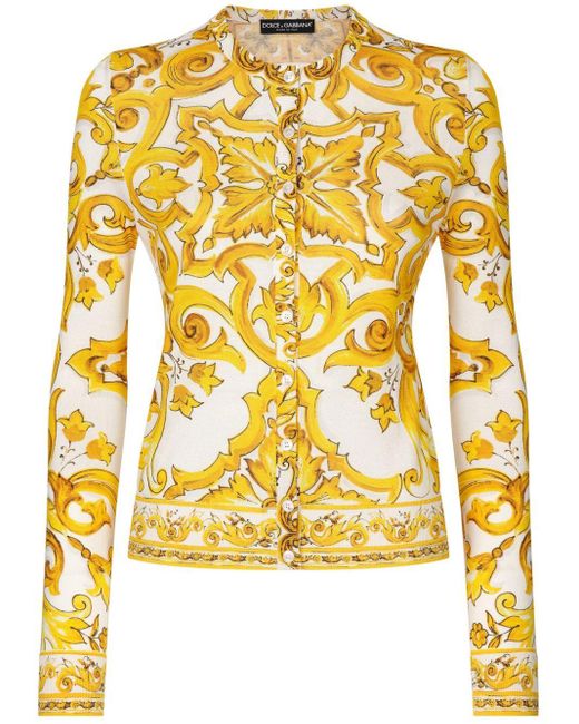 Dolce & Gabbana Majolica Print Cardigan Yellow