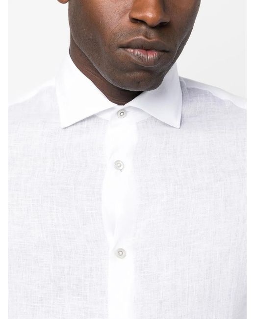 Moorer White Sorrento-Sa Linen Shirt for men
