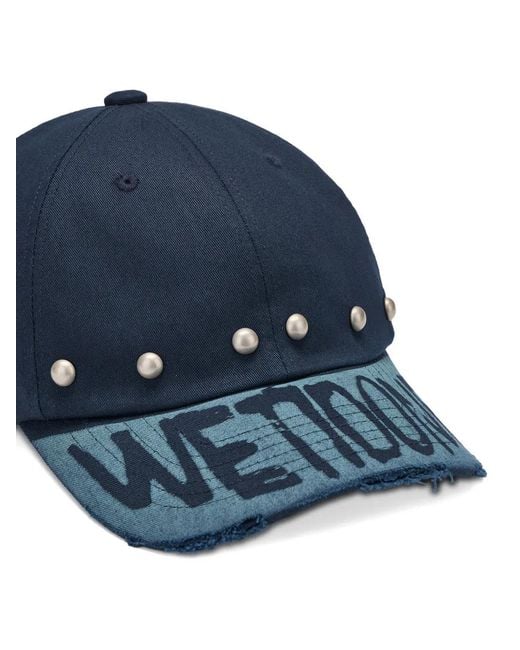 we11done Blue Studded Distressed Baseball Cap for men