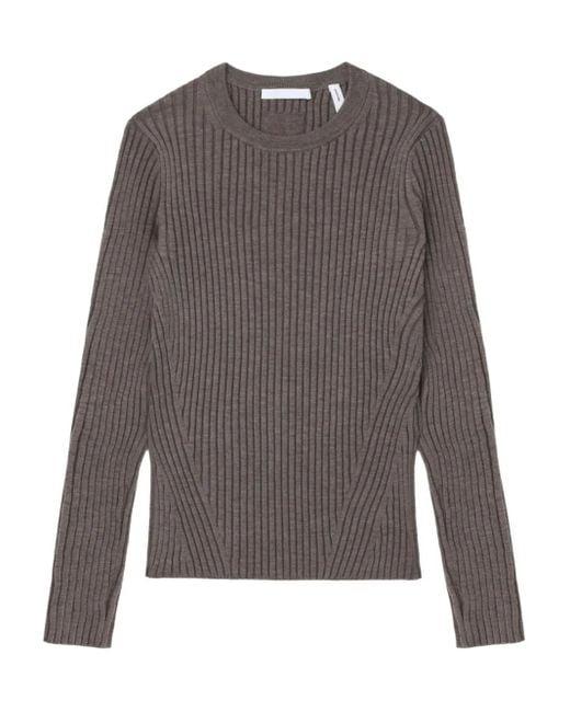 Helmut Lang Gray Ribbed Open-Back Top