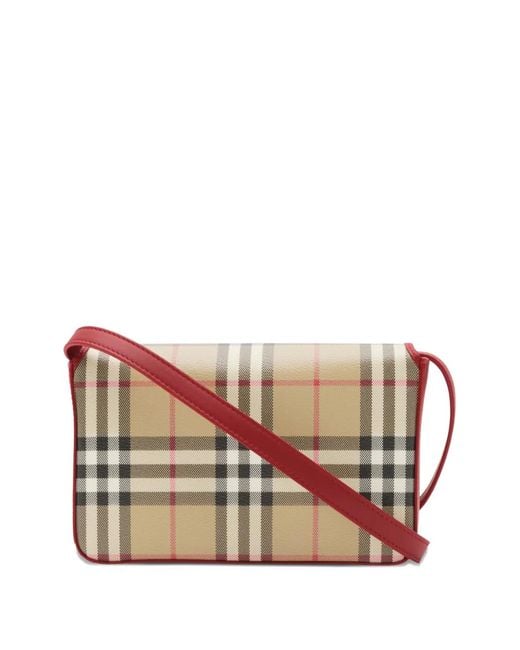 Burberry Natural Hampshire Check Leather Trim Bag