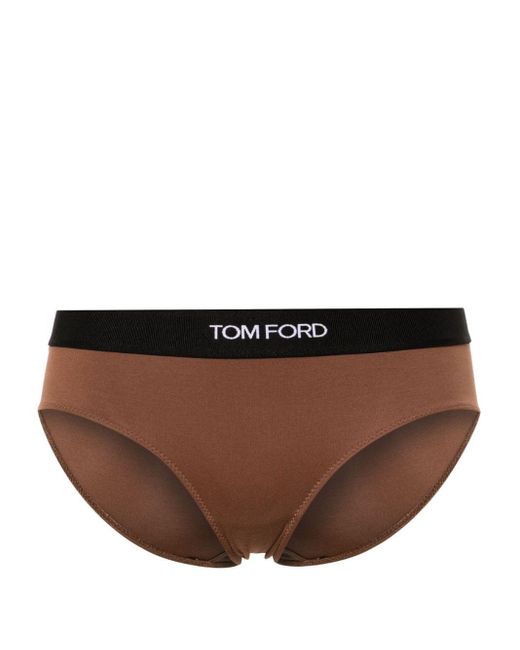 Tom Ford Brown Logo-waistband Jersey Briefs - Women's - Elastane/modal