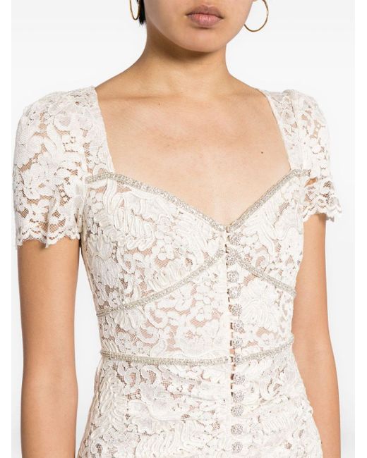 Self-Portrait White Corded-lace Crysal-embellished Midi Dress