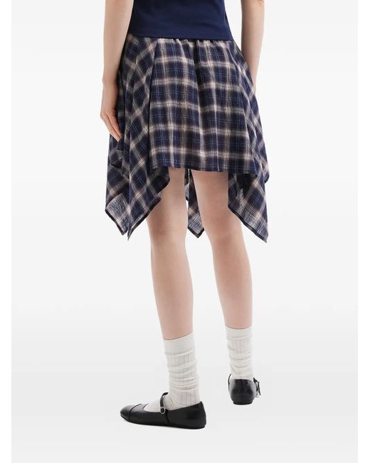 B+ AB Blue Tie-Waist Check-Pattern Asymmetric Skirt