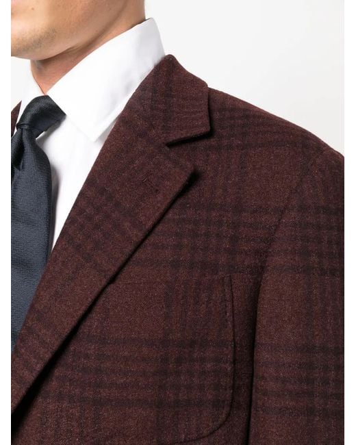 Brunello Cucinelli Purple Single-Breasted Tartan Frieze Blazer for men