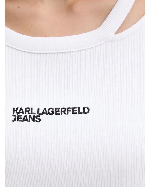 Karl Lagerfeld White Cut-Out Logo-Embroidered T-Shirt