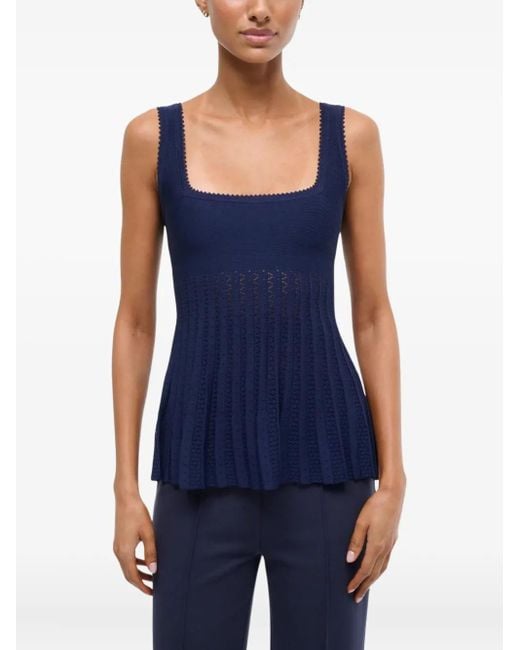 Staud Blue Square-Neck Pleated Top