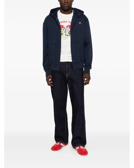 KENZO Blue Logo-Patch Hoodie for men