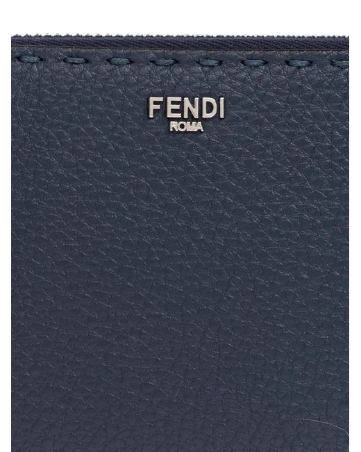 Fendi Blue Selleria Zip-Around Pebbled Wallet for men