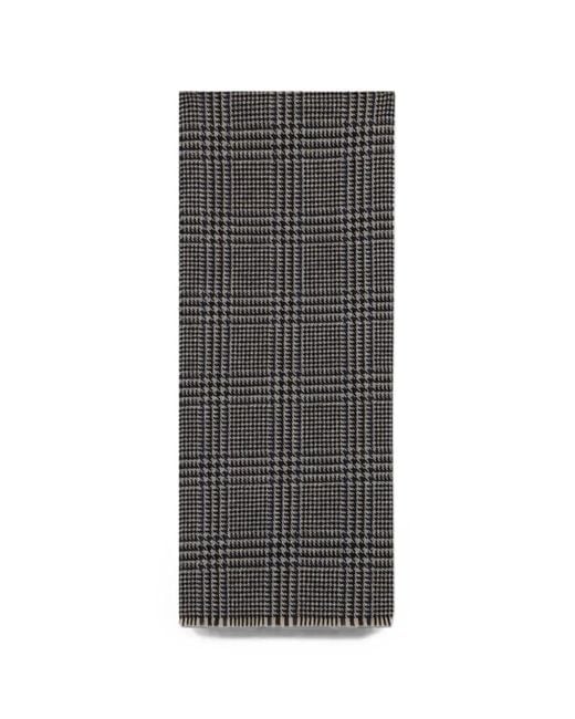 Slowear Gray Check-Pattern Fringed Scarf for men