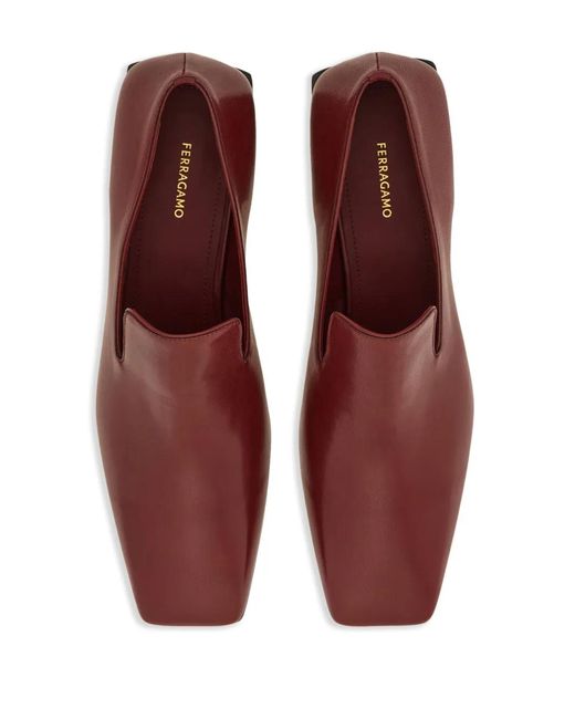 Ferragamo Red Smooth Leather Square-Toe Loafers