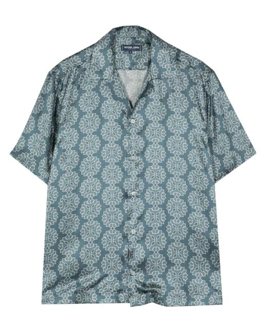 Frescobol Carioca Blue Roberto Medalhao-print Silk Shirt for men