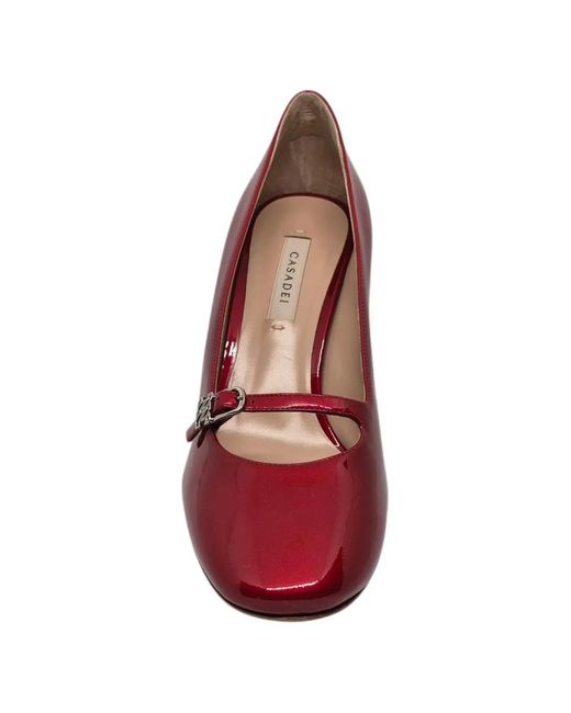 Casadei Red Buckle Strap Pumps