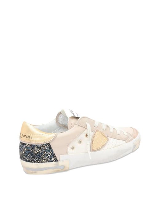 Philippe Model Natural Logo-Patch Round-Toe Sneakers
