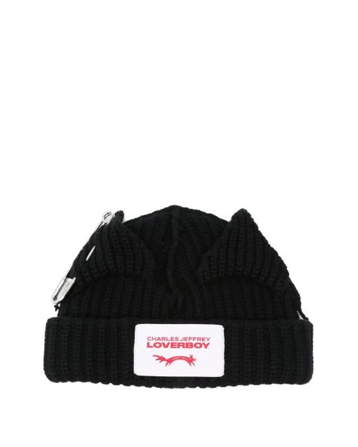 Charles Jeffrey Black Safety-Pin Wool-Blend Beanie Hat