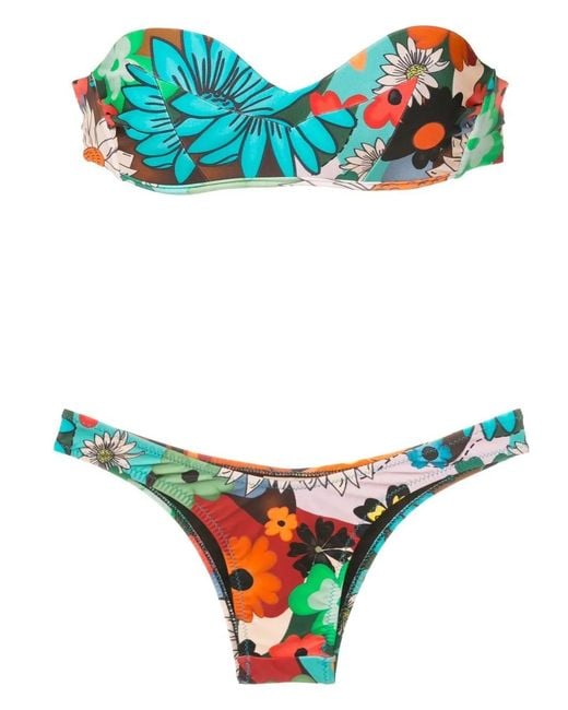 Amir Slama Green Floral-Print Bandeau Bikini