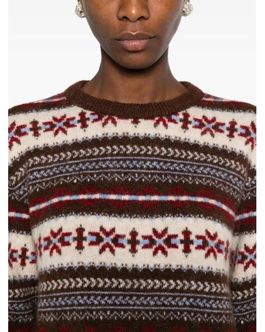 DUNST Brown Fairisle-Pattern Crew-Neck Sweater