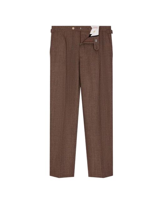 Fursac Brown Pleated Wool Trousers for men