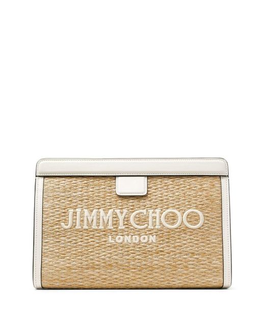 Jimmy Choo Natural Avenue Logo-embroidered Woven Clutch