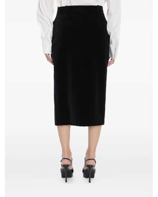 Saint Laurent Black Velvet Midi Skirt