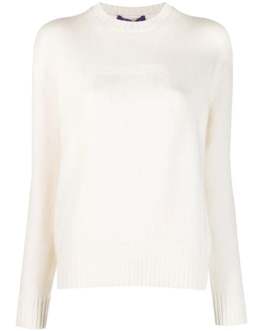 Ralph Lauren White Logo-Embellished Long-Sleeve Jumper