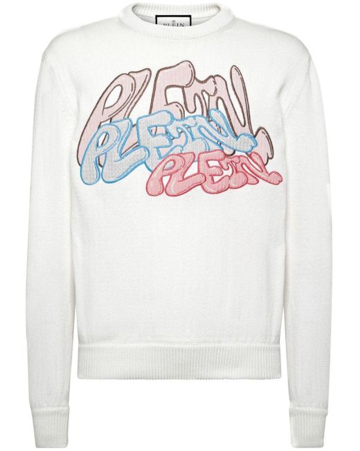 Philipp Plein White Logo-embroidered Crew-neck Sweatshirt