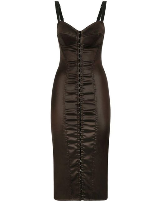 Dolce & Gabbana Black Corset-style Satin Midi Dress