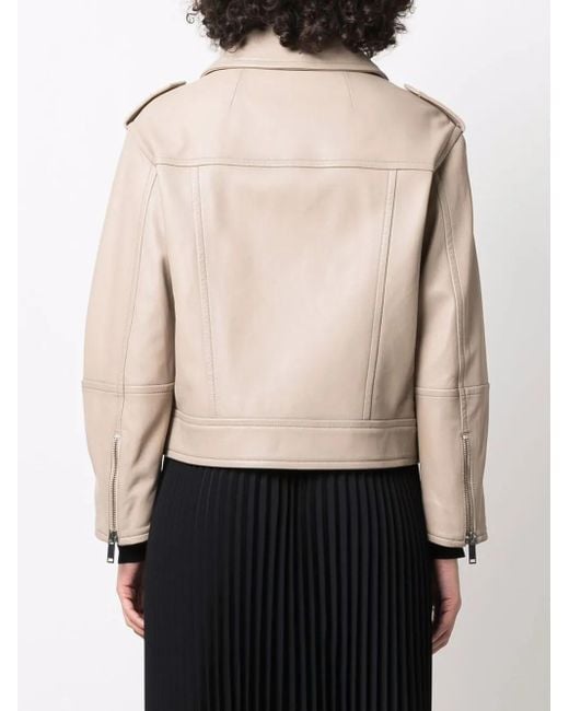 Yves Salomon Natural Zip-Up Leather Biker Jacket