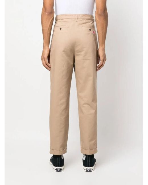 KENZO Natural Logo-Patch Straight-Leg Trousers for men