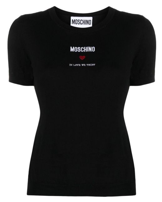 Moschino Katoenen Top Met Geborduurd Logo in het Black