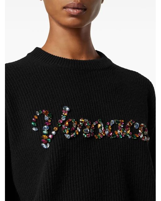 Versace Black Embroidered Wool Knit Sweater