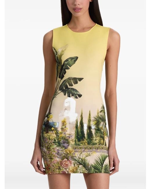 Alice + Olivia Metallic Wynell Landscape-Print Mini Dress