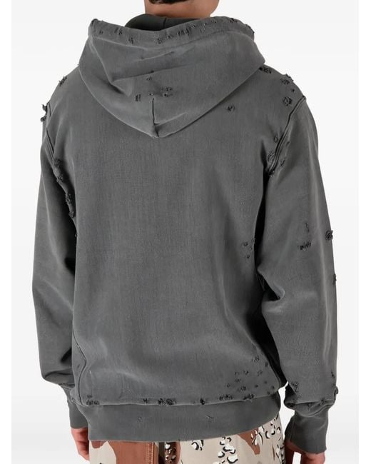 HTC Gray Distressed Graphic-Print Hoodie for men
