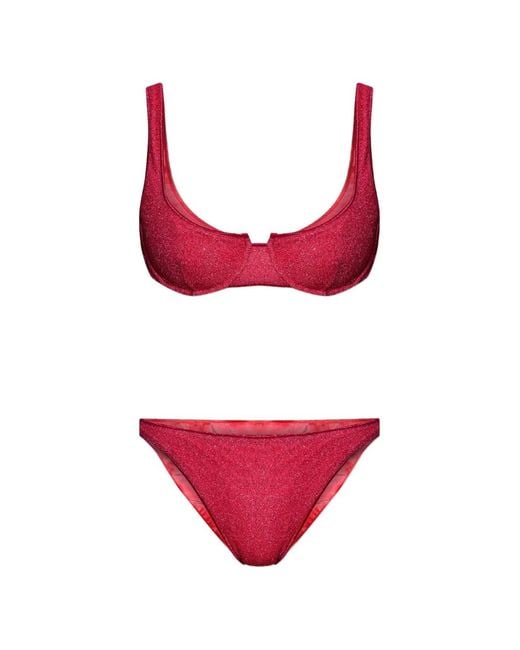 Oseree Red Bikini À Effet Métallisé