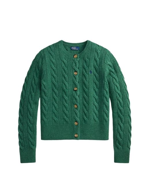 Polo Ralph Lauren Green Cable-Knit Embroidered-Logo Cardigan
