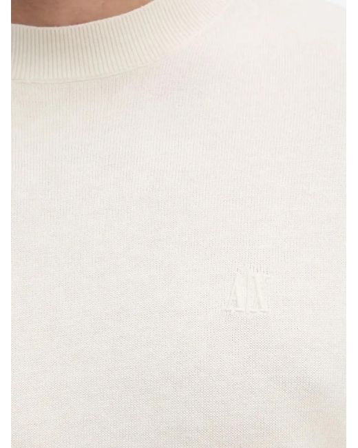 ARMANI EXCHANGE White Logo-Motif Crew-Neck Sweater for men