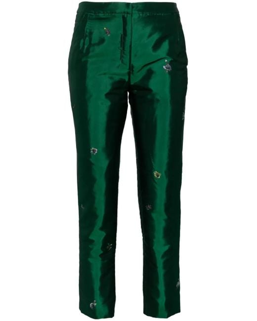 Shiatzy Chen Green Floral Embroidery Straight Trousers