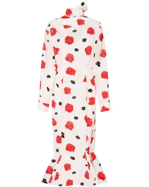 Marni Red Rose-Print Midi Dress